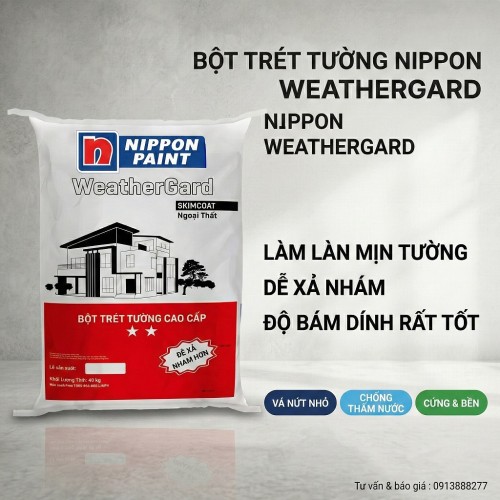 Bột Trét Tường Ngoài Trời Nippon WeatherGard Skimcoat Bao 40kg