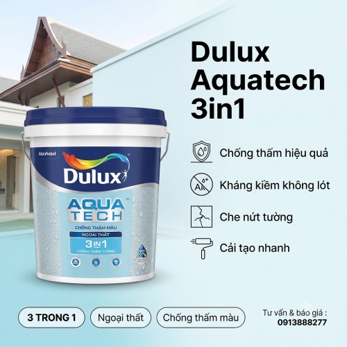 Sơn Chống thấm Tường Dulux Aquatech 3in1 V189 Ngoài Trời Thùng 20kg