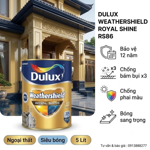 Sơn Dulux Ngoài Trời Weathershield Royal Shine RS86 Siêu Bóng 5L