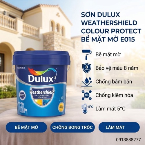 Sơn Ngoài Trời Dulux Weathershield Colour Protect Bề Mặt Mờ E015 15L