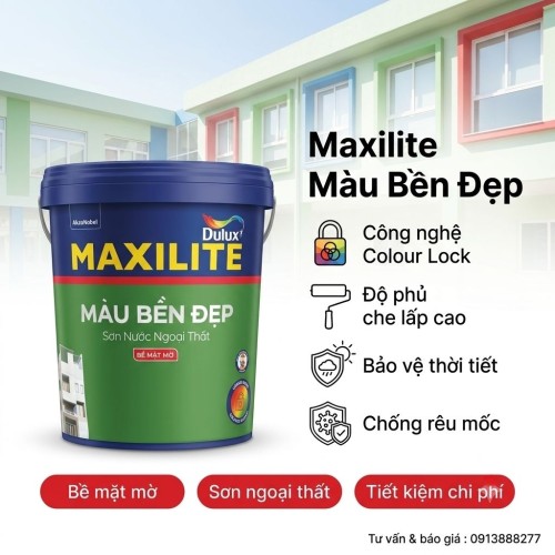 Sơn Maxilite Màu Bền Đẹp M60 Bề Mặt Mờ Ngoài Trời Thùng 15L