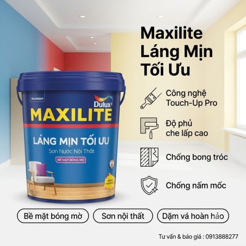 Sơn Maxilite Trong Nhà Láng Mịn Tối Ưu Bề Mặt Bóng M16B Thùng 15L