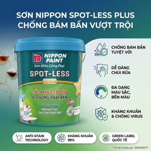 Sơn Nippon Trong Nhà Odour Less Spot Less Plus Chống Bám Bẩn 15L