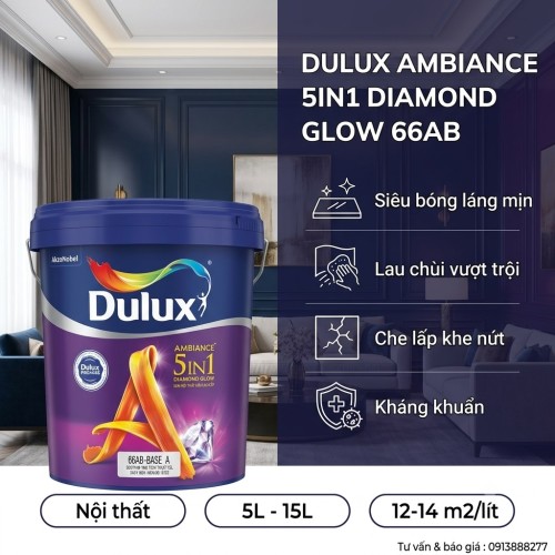 Sơn nội thất Dulux 5in1 Diamond Glow 66AB Siêu Bóng 15L