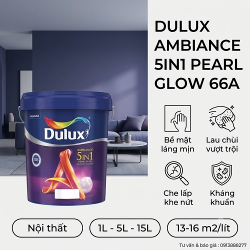 Sơn nội thất Dulux Ambiance 5in1 Pearl Glow 66A Bóng Mờ 15L
