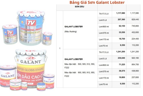 Bảng giá sơn Galant