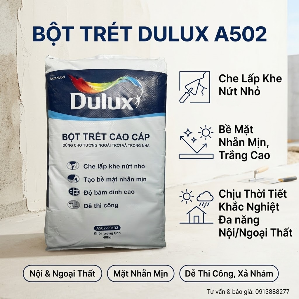 Bột Trét Tường Dulux A502 Nội & Ngoại Thất Bao 40kg