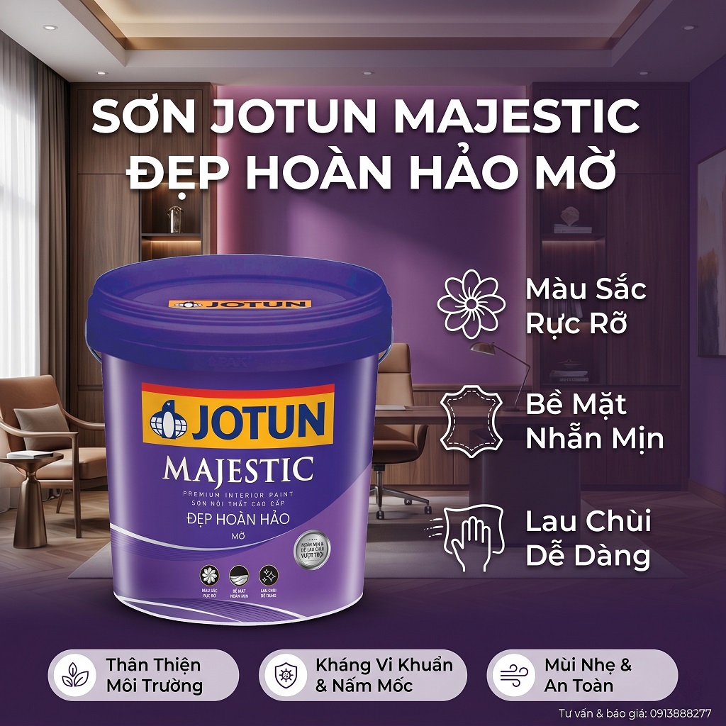 Sơn Jotun Trong Nhà Majestic Mờ Chùi Rửa Vết Bẩn 15L