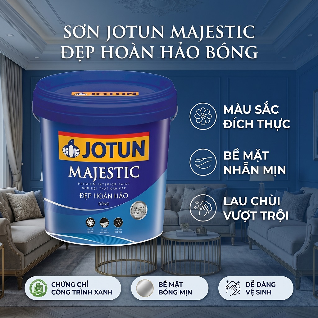 Sơn Jotun Trong Nhà Majestic Bóng Chùi Rửa Vết bẩn 15L