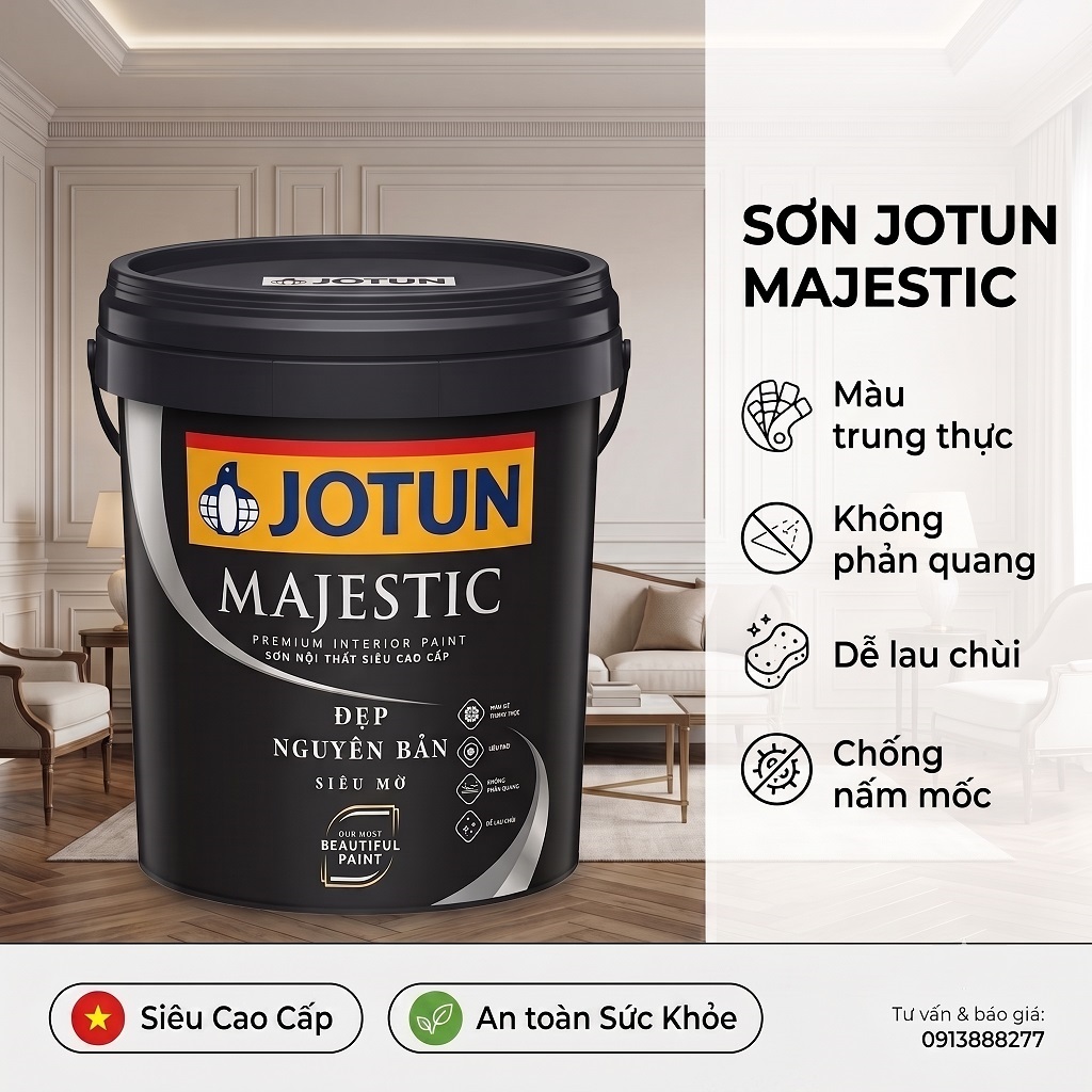Sơn Jotun Trong Nhà Majestic Đẹp Nguyên Bản Siêu Mờ 15L