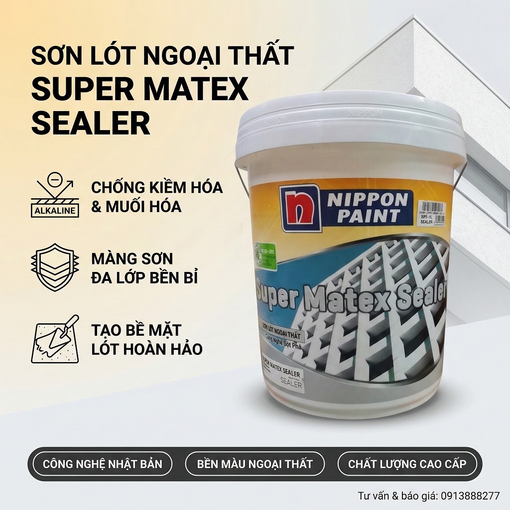 Sơn Lót Ngoài Trời Nippon Super Matex Sealer Chống Kiềm 17L