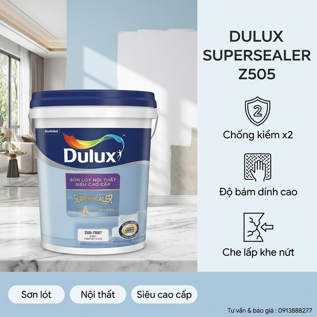 Sơn Lót Dulux SuperSealer Z505 Siêu Cao Cấp trước khi thi công sơn phủ Dulux 5in1 Superflexx.