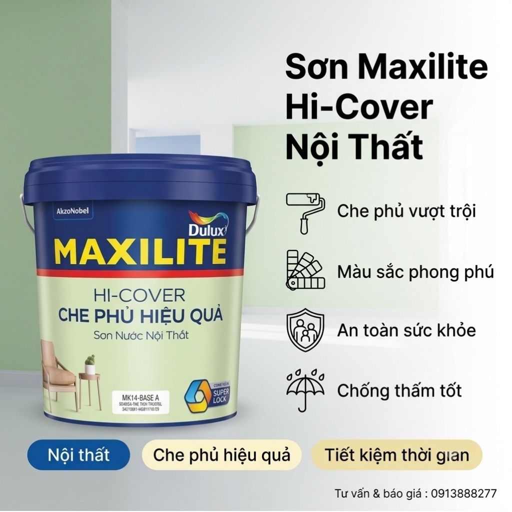 Sơn Maxilite Hicover MK14 Che Phủ Hiệu Quả Trong Nhà 15L