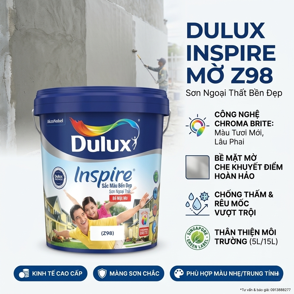 Sơn Ngoài Trời Dulux Inspire Z98 Mờ Thùng 15L