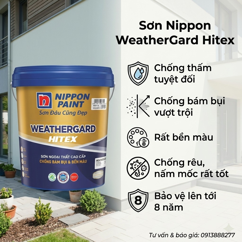 Sơn Nippon Ngoài Trời WeatherGard Hitex Bóng 15L