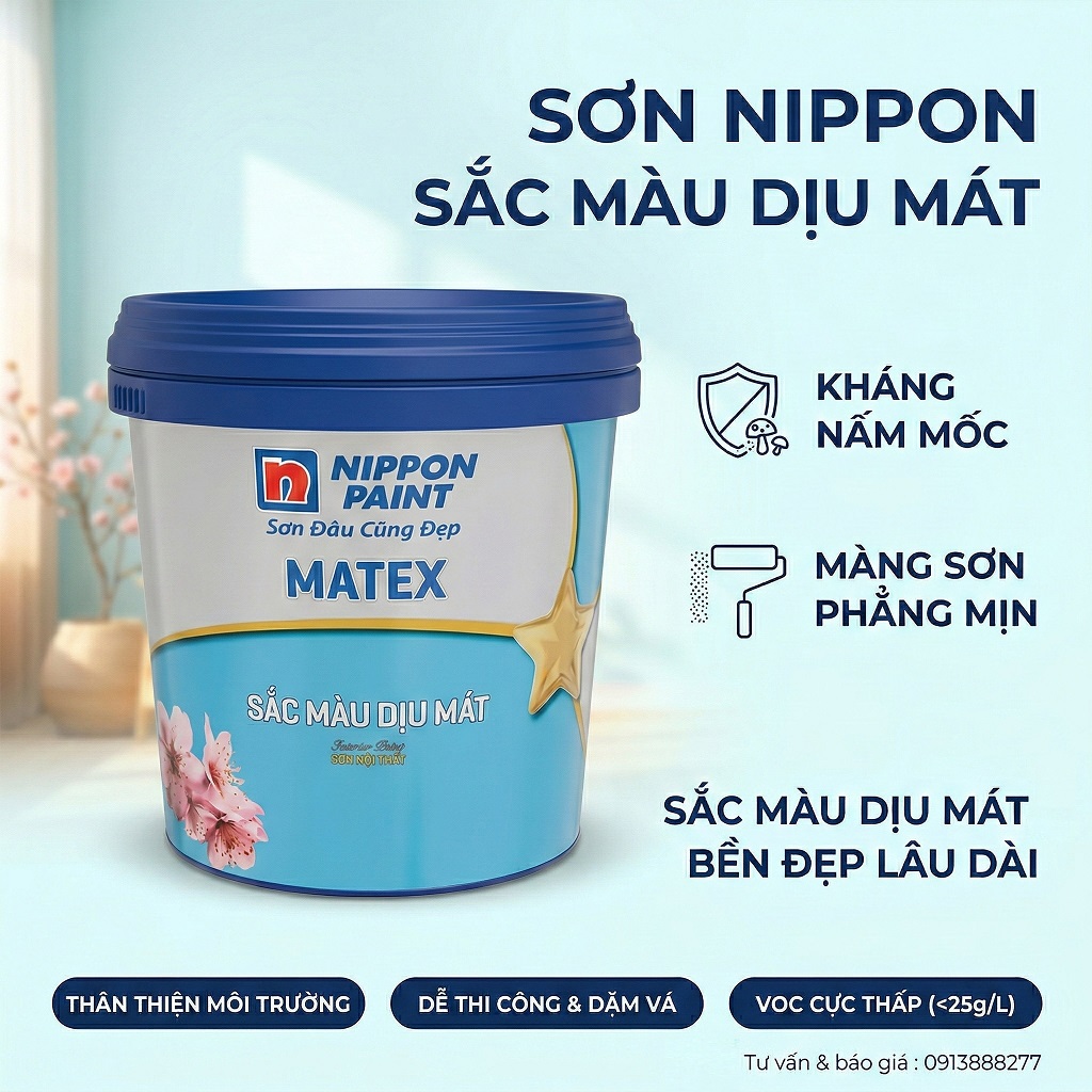 Sơn Nippon Trong Nhà Matex Sắc Màu Dịu Mát 15L