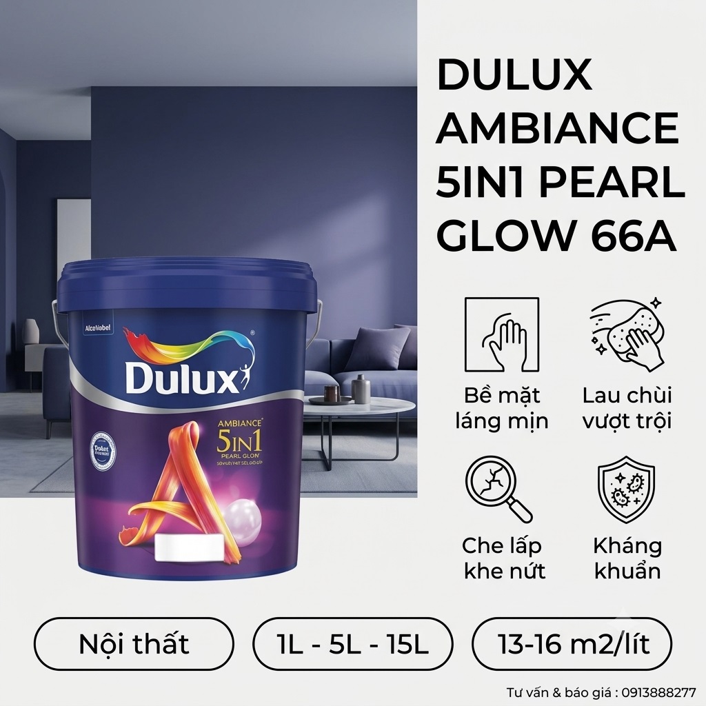 Sơn nội thất Dulux Ambiance 5in1 Pearl Glow 66A Bóng Mờ 15L