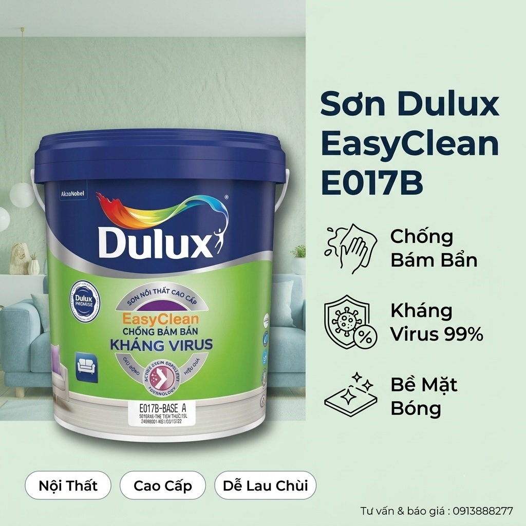 son trong nha dulux easyclean khang virus chong bam ban e017b be mat bong 15l