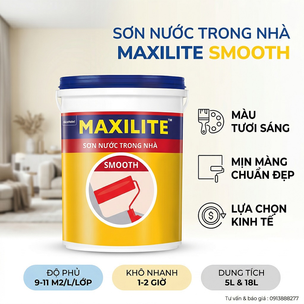 Sơn Trong Nhà Maxilite Smooth ME5 Kinh Tế Giá Rẻ 18L